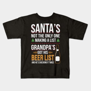 Grandpa's Got His Beer List And Checking It Twice Kids T-Shirt